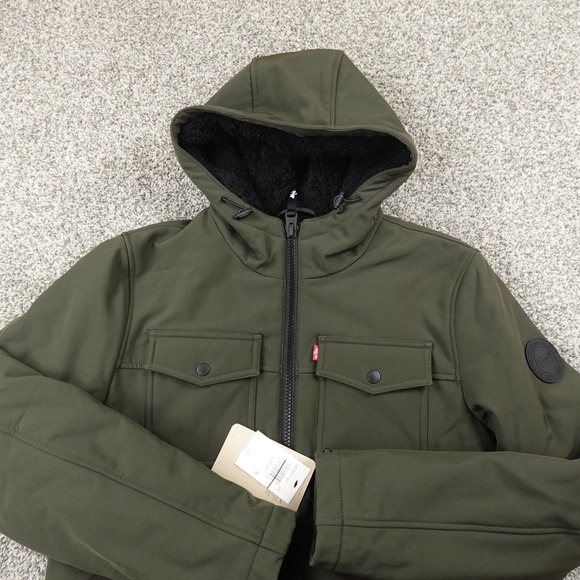 NEW Levis Jacket Mens S Green Softshell Sherpa Fleece Lined Zip Trucker Coat NWT - Picture 3 of 16
